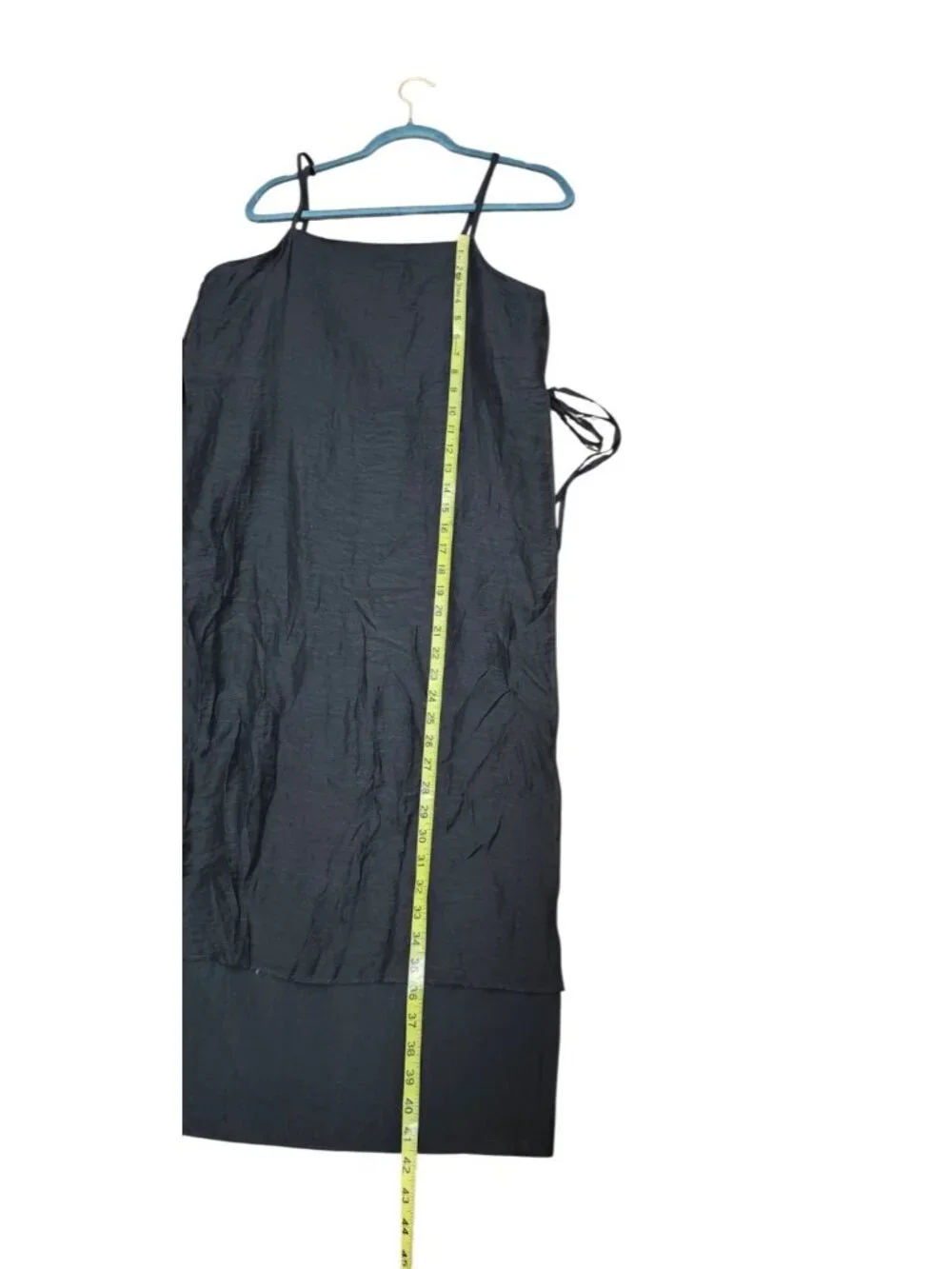 Monmouth Black Sheer Layered Midi Dress Side Tie Spaghetti Strap Minimalist S - Picture 7 of 9